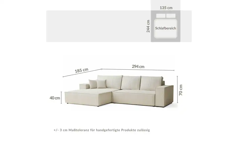 Ecksofa, Bemaßung