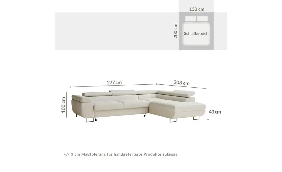 Ecksofa, Bemaßung
