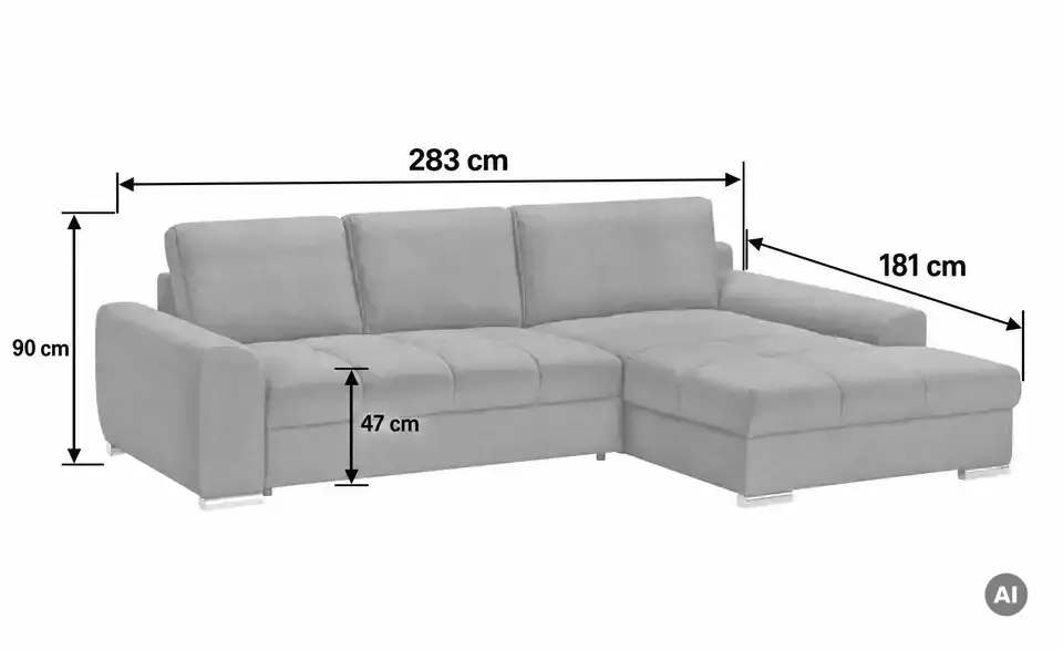 bobb Ecksofa Soumia, Bemaßung