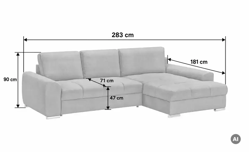 bobb Ecksofa Soumia, Bemaßung