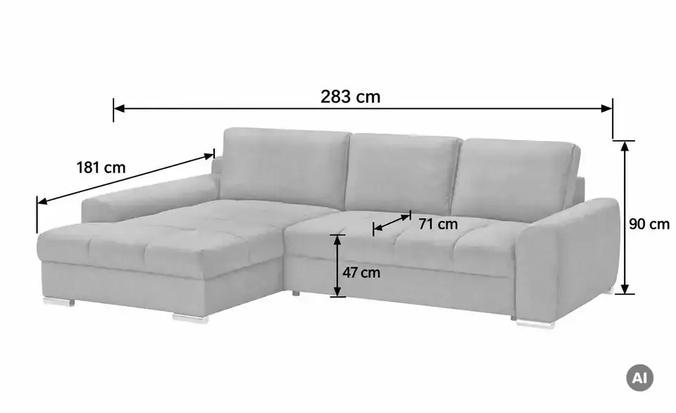bobb Ecksofa Soumia, Bemaßung