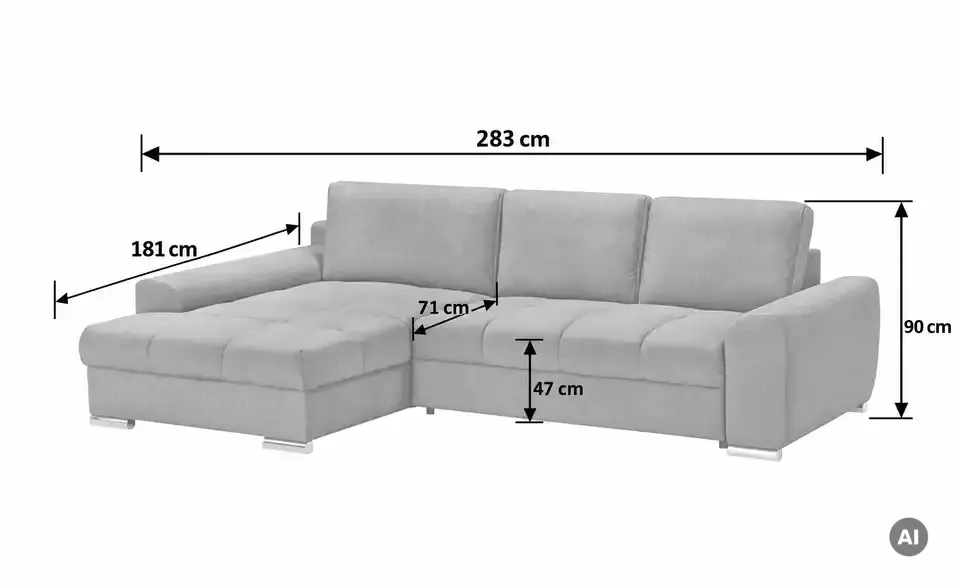 bobb Ecksofa Soumia, Bemaßung