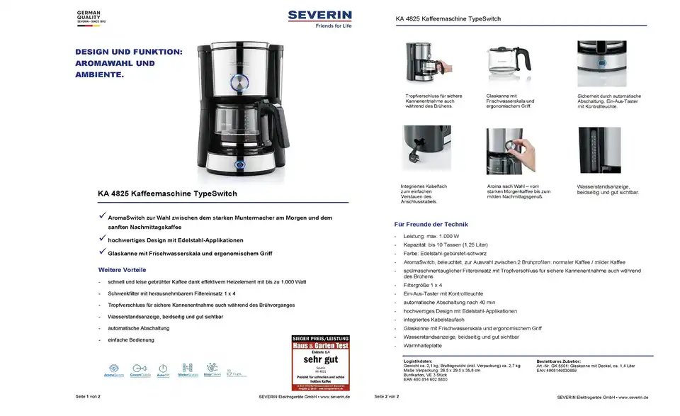 SEVERIN Kaffeeautomat KA 4825