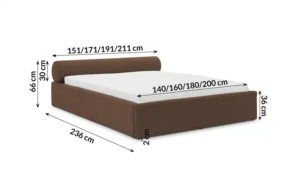 S-STYLE Polsterbett Josy, Bemaßung