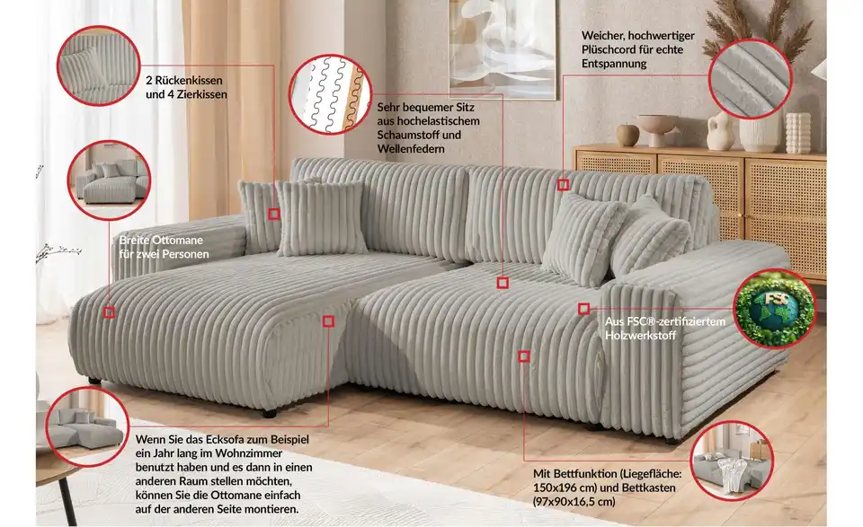 Ecksofa, Bild mit Text