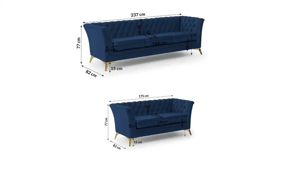 Polstergarnitur 3+2, Bemaßung