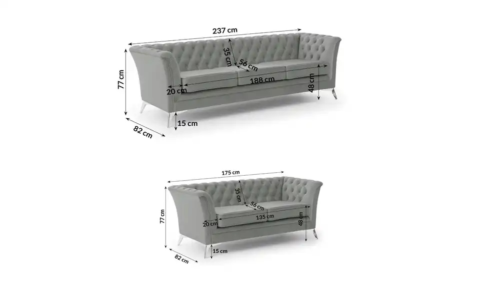 Polstergarnitur 3+2, Bemaßung