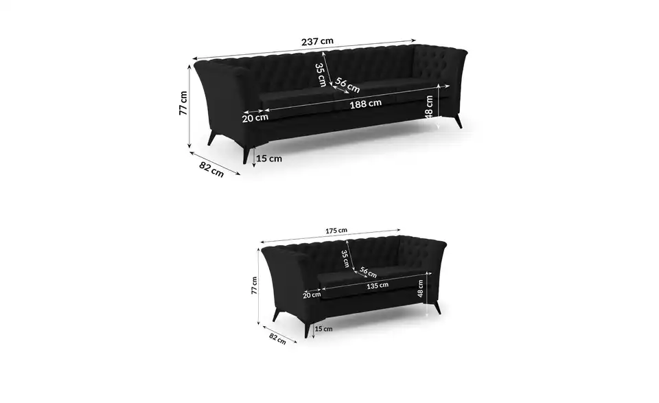 Polstergarnitur 3+2, Bemaßung