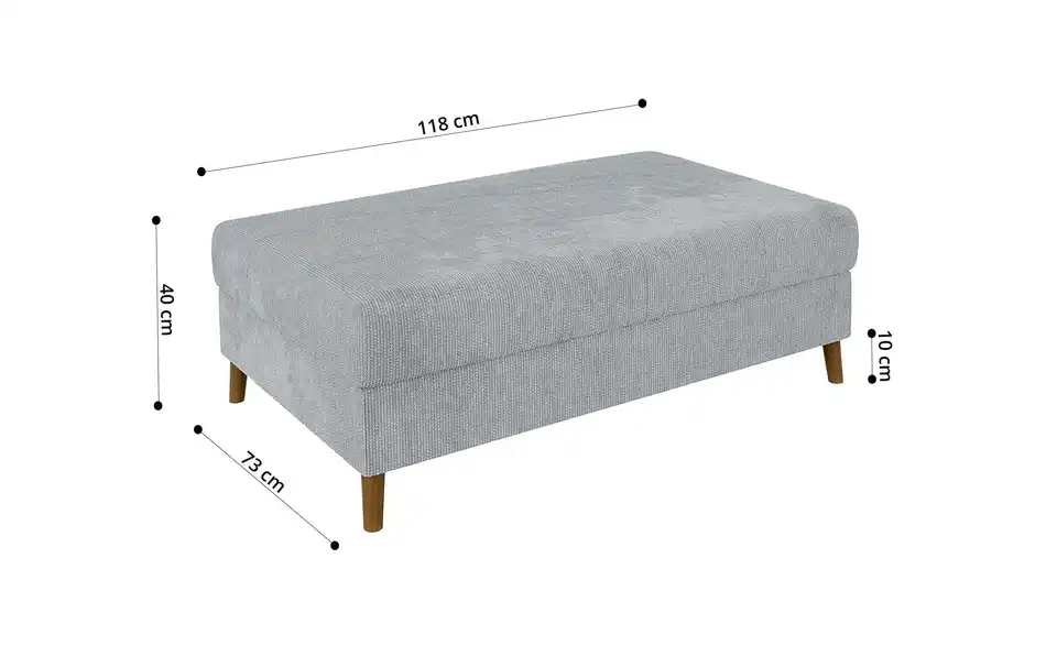 Ecksofa mit Hocker, Bild mit Text
