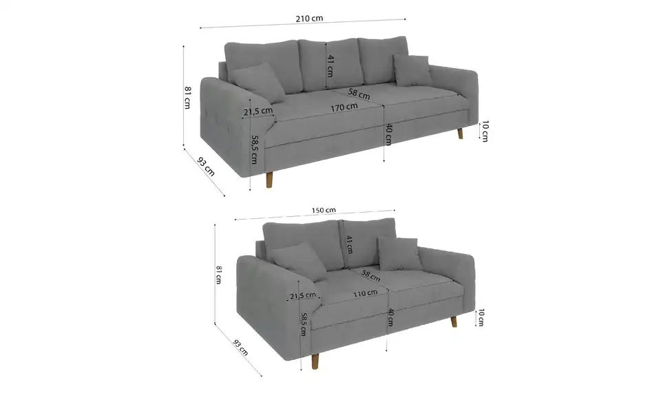 Polstergarnitur 3+2, Bemaßung