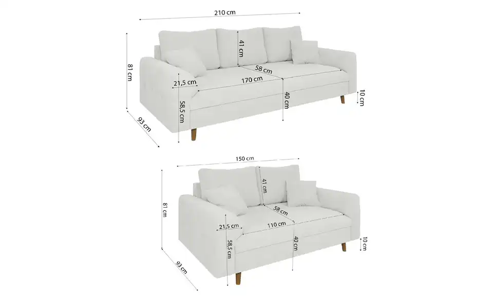 Polstergarnitur 3+2, Bemaßung