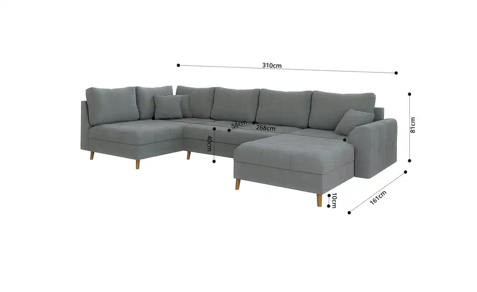 Wohnlandschaft mit Hocker, Bemaßung