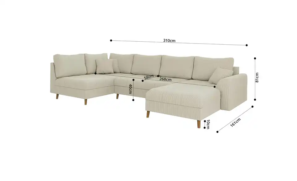 Wohnlandschaft mit Hocker, Bemaßung