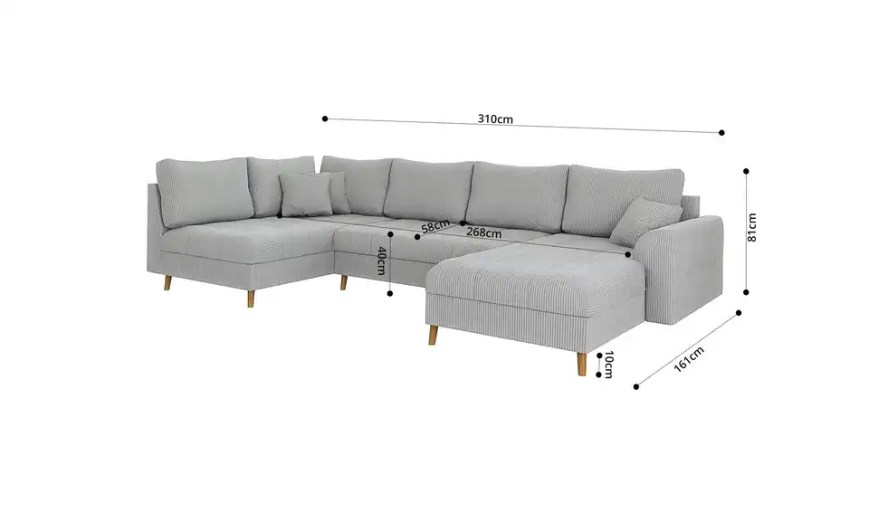 Wohnlandschaft mit Hocker, Bemaßung