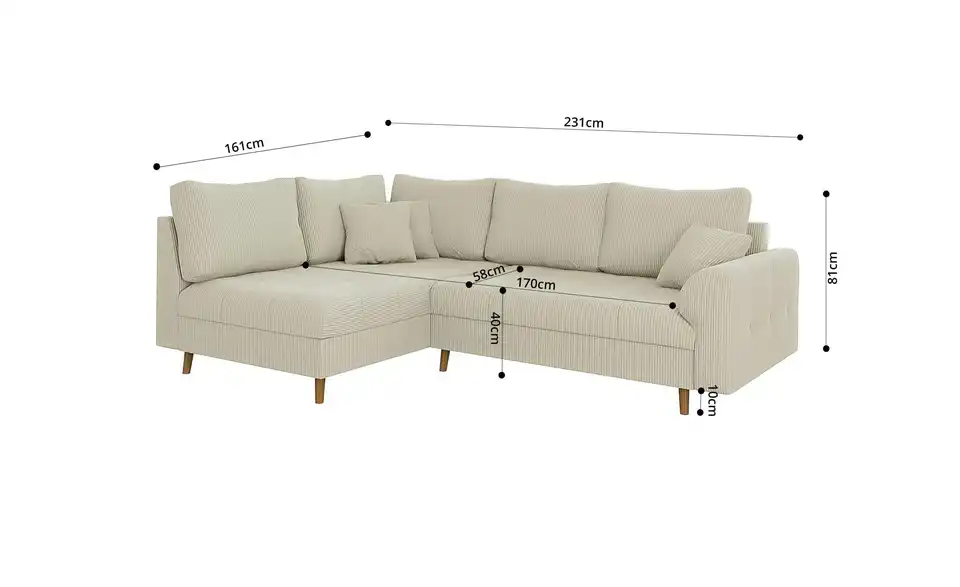 S-STYLE Ecksofa mit Hocker Maya, Bemaßung