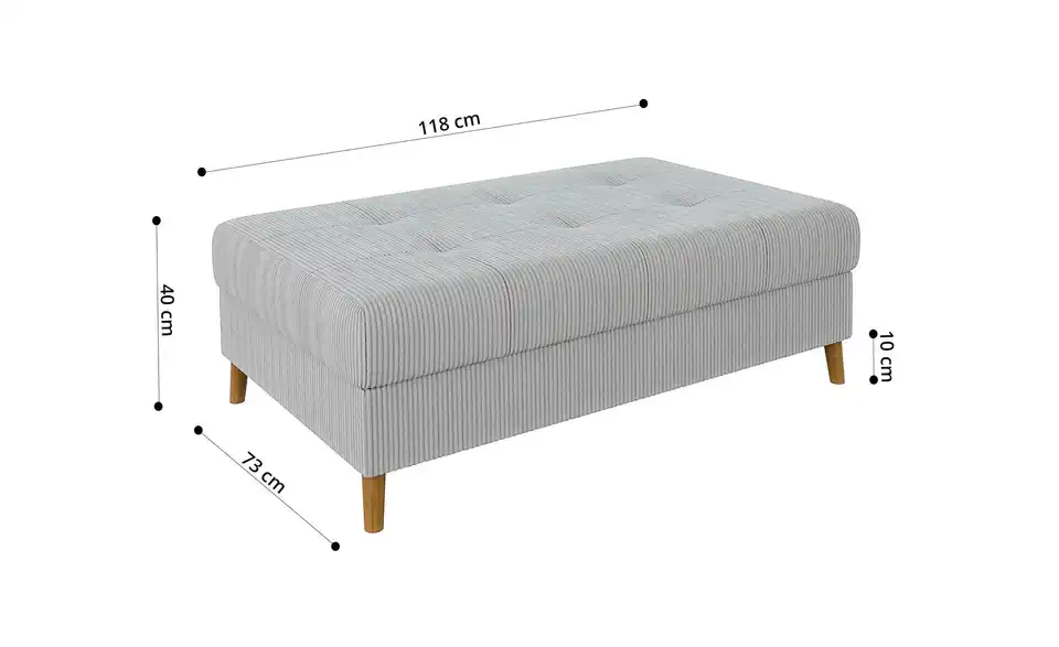 Ecksofa mit Hocker, Bild mit Text
