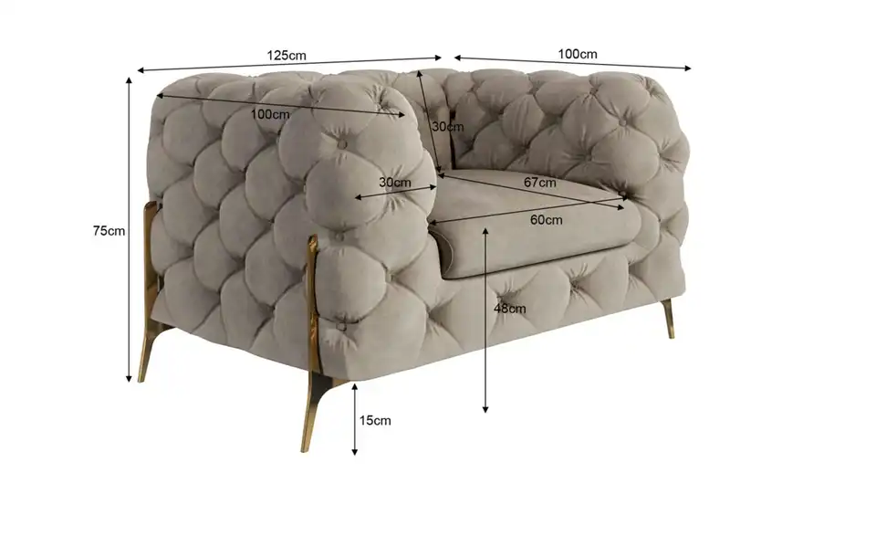 Chesterfield Sessel, Bemaßung