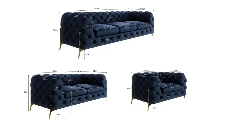 Polstergarnitur 3+2+1, Bemaßung