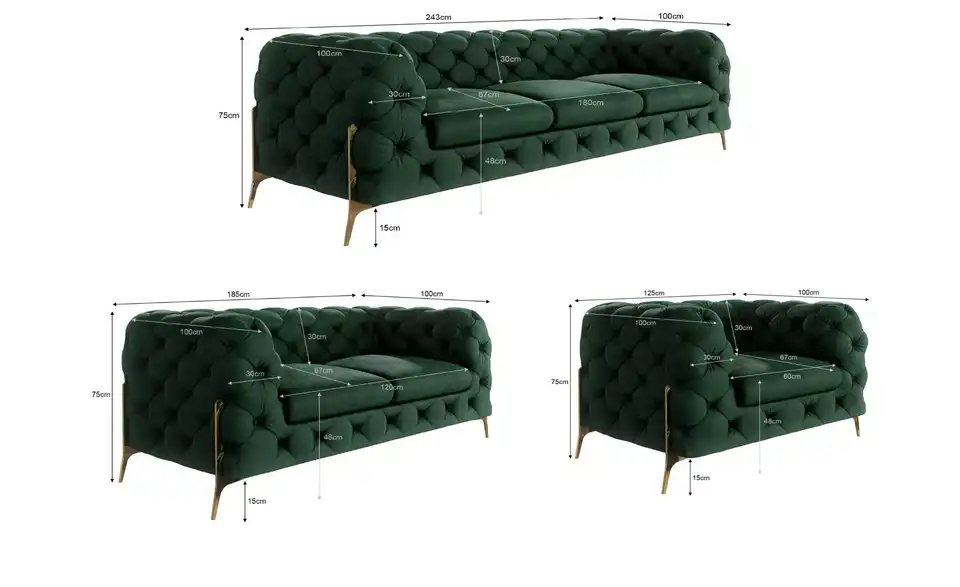 Polstergarnitur 3+2+1, Bemaßung