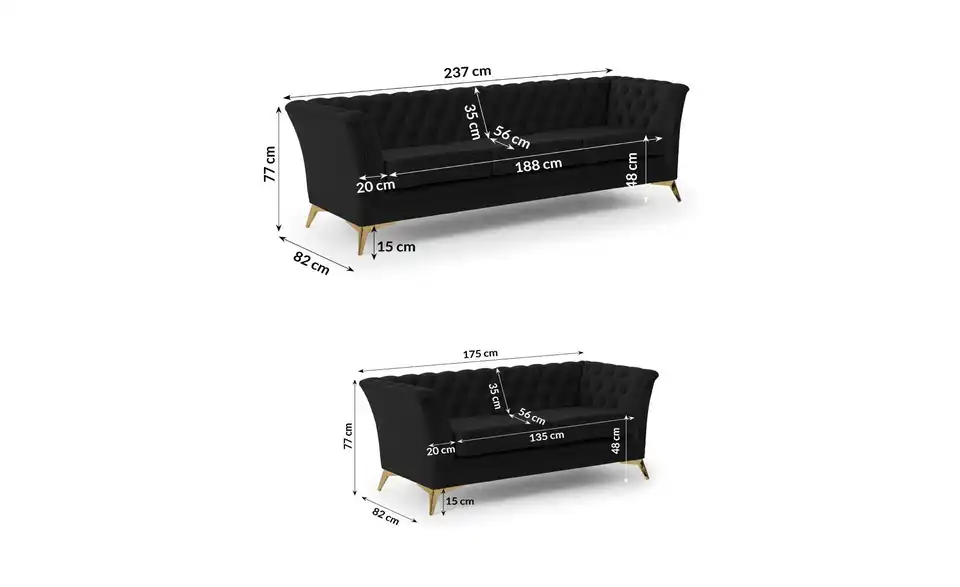 Polstergarnitur 3+2, Bemaßung