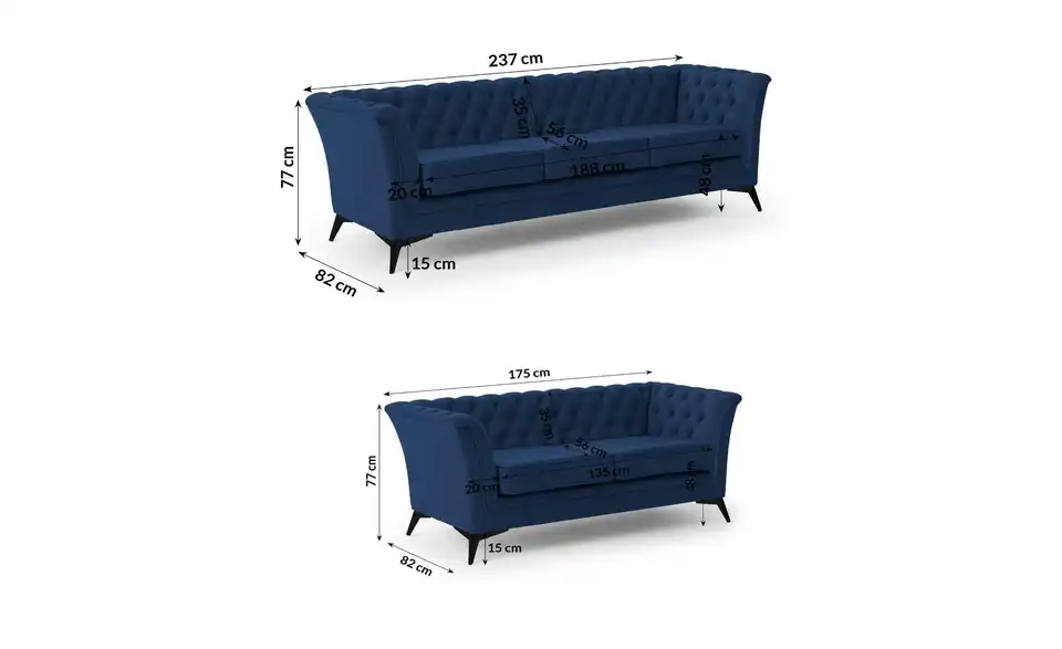 Polstergarnitur 3+2, Bemaßung