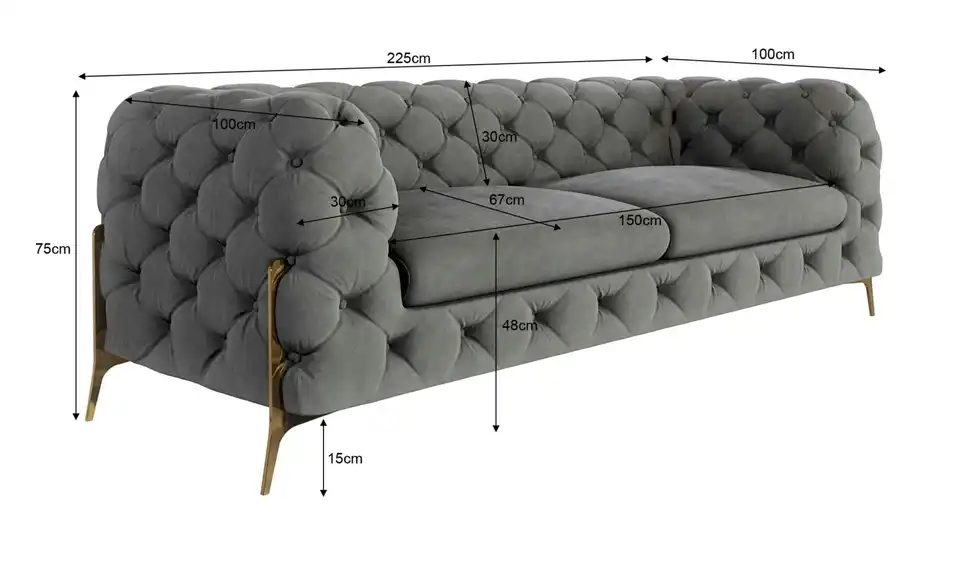 Chesterfield Einzelsofa, Bemaßung