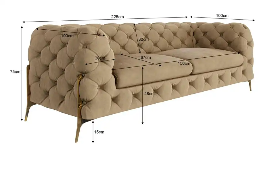 Chesterfield Einzelsofa, Bemaßung