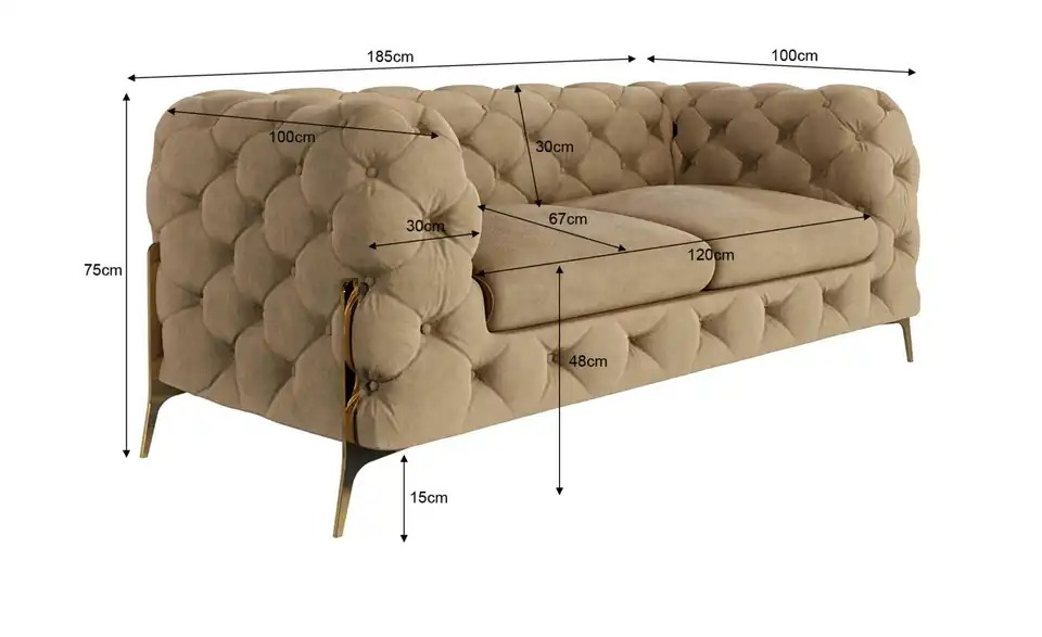 Chesterfield Einzelsofa, Bemaßung