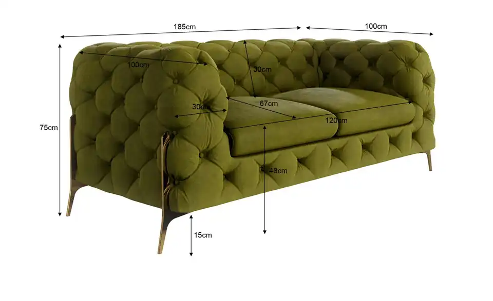 Chesterfield Einzelsofa, Bemaßung