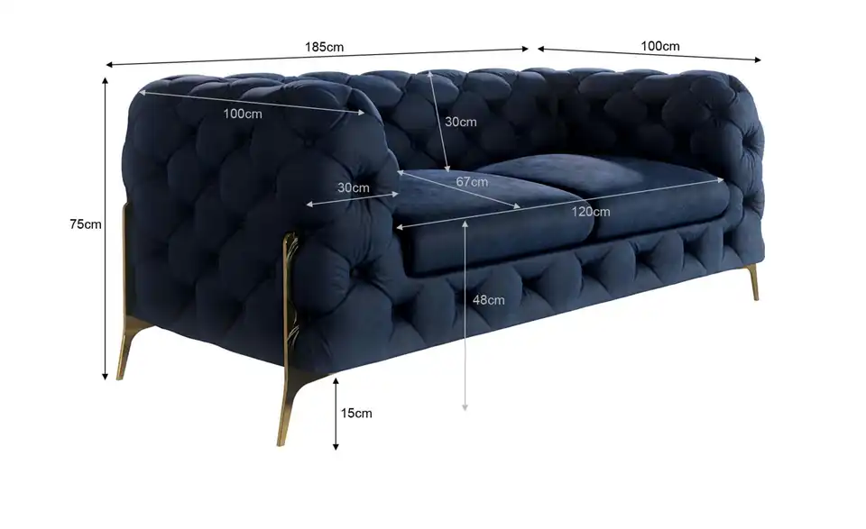Chesterfield Einzelsofa, Bemaßung