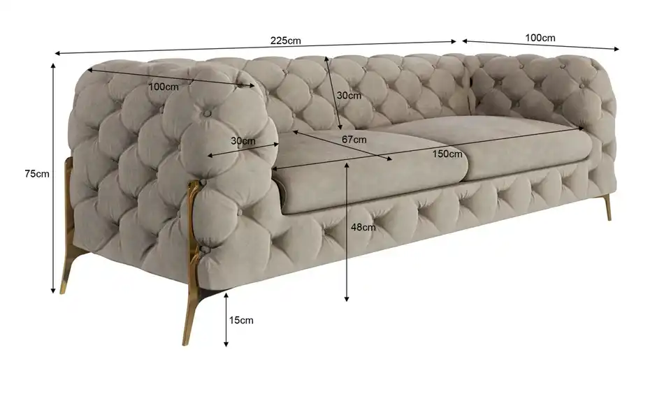 Chesterfield Einzelsofa, Bemaßung