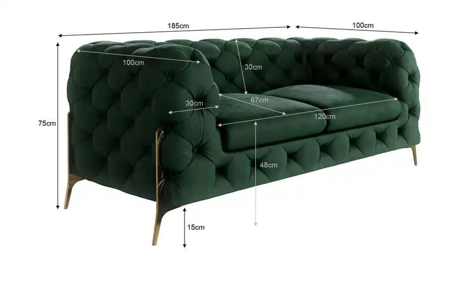 Chesterfield Einzelsofa, Bemaßung