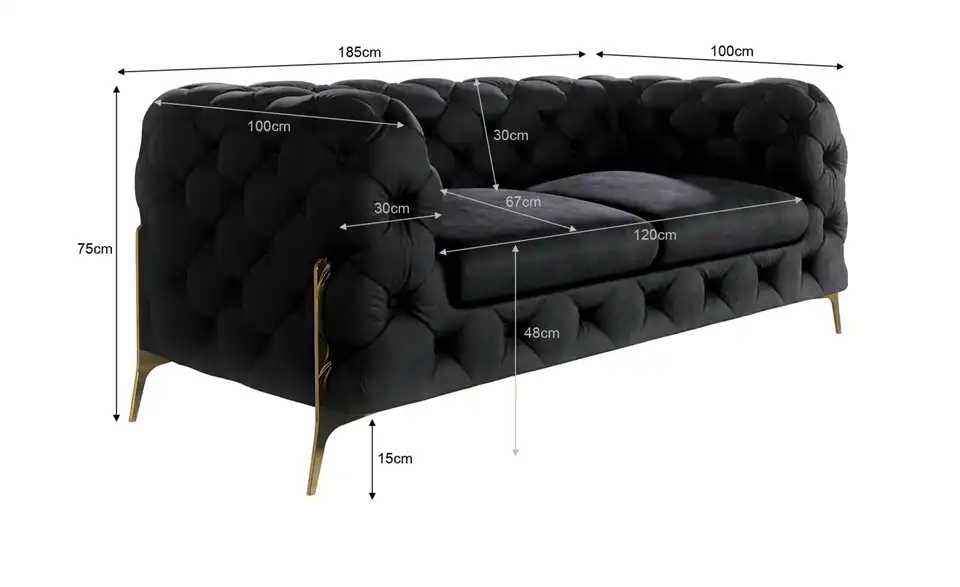 Chesterfield Einzelsofa, Bemaßung