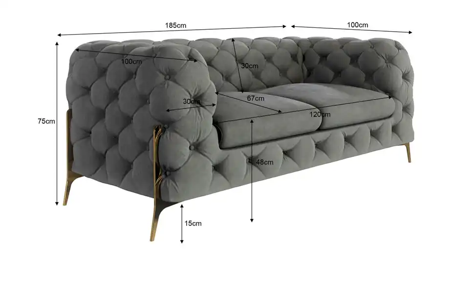 Chesterfield Einzelsofa, Bemaßung