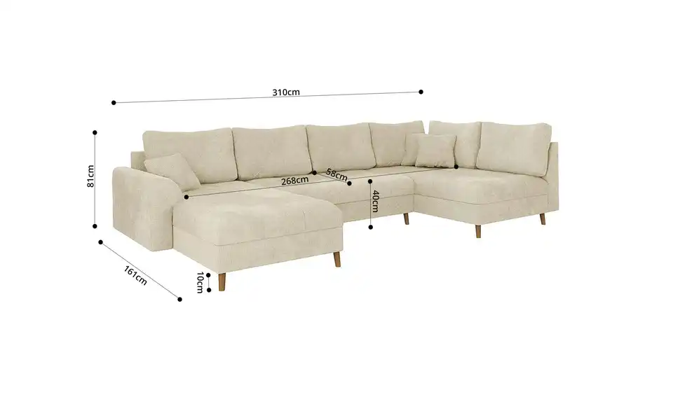 Wohnlandschaft mit Hocker, Bemaßung