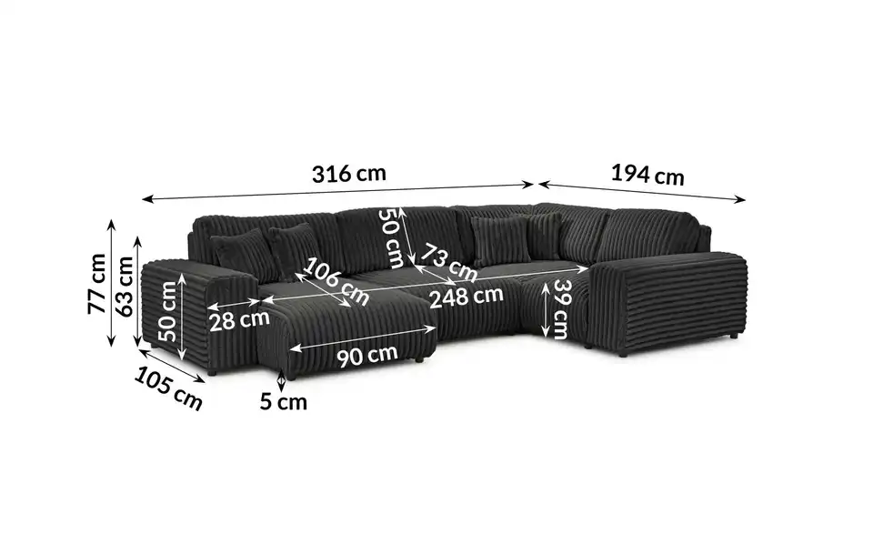 Wohnlandschaft XXL, Bemaßung