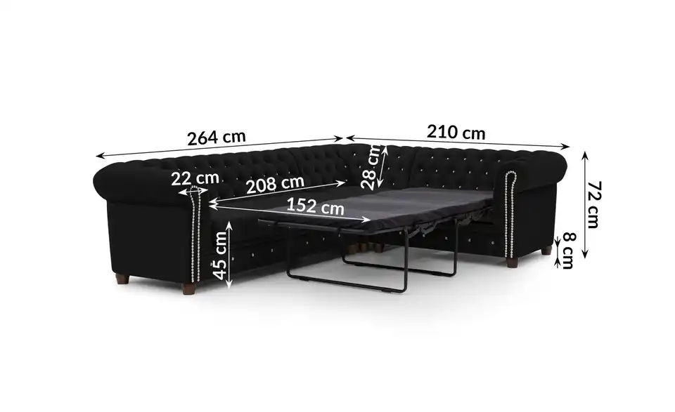 S-STYLE Ecksofa, Bemaßung