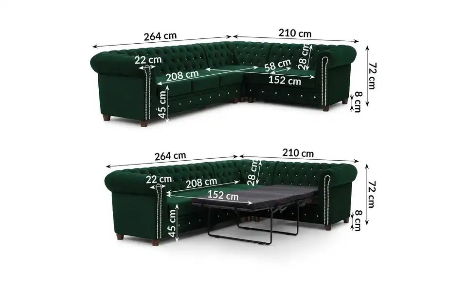 S-STYLE Ecksofa, Bemaßung