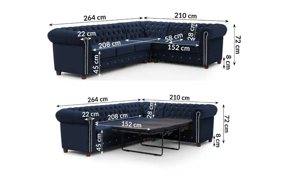 S-STYLE Ecksofa, Bemaßung
