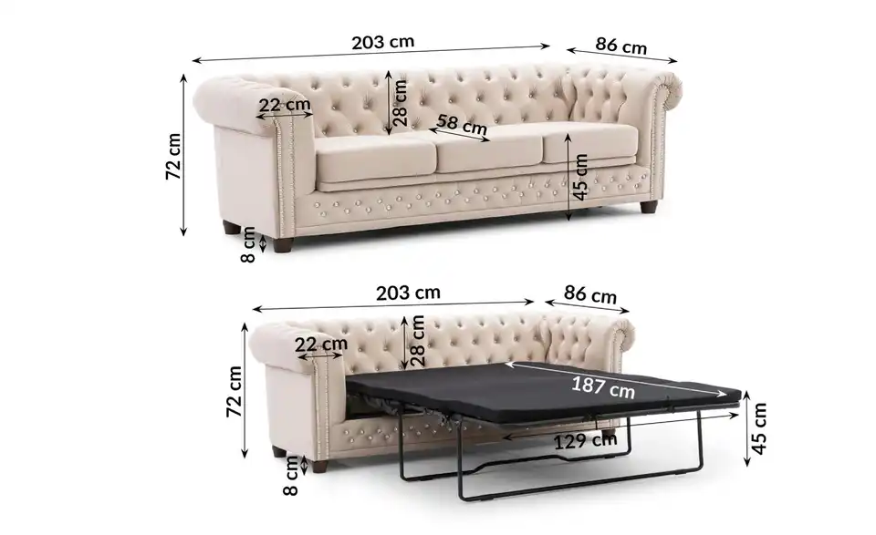 S-STYLE Einzelsofa, Bemaßung