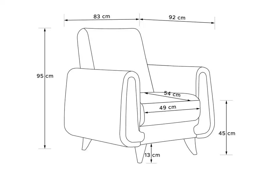 KONSIMO Sessel, Bemaßung