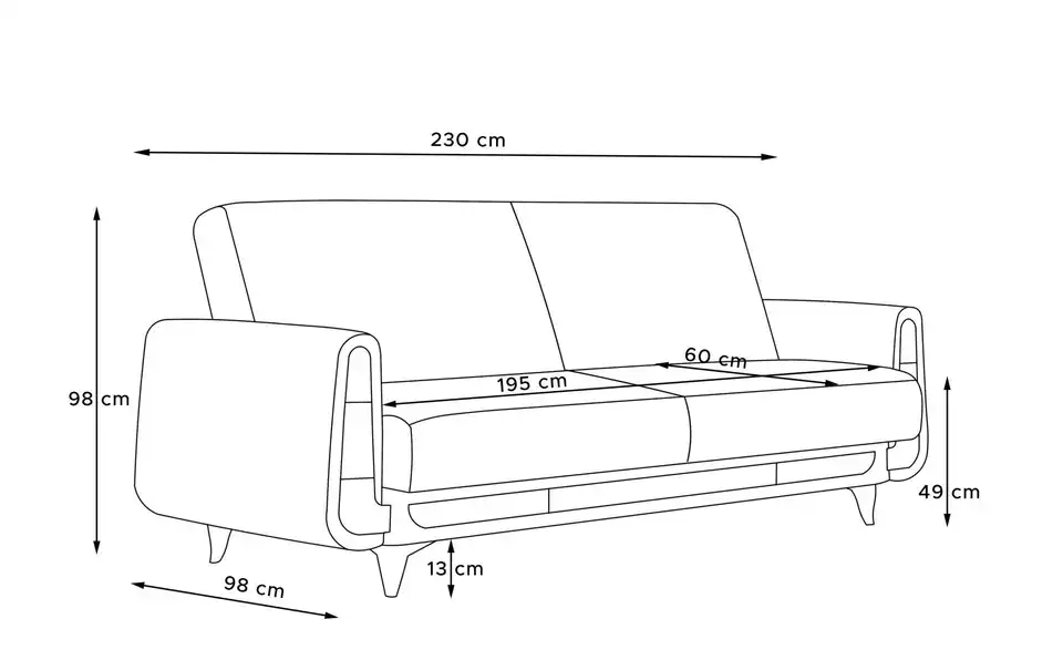 KONSIMO Einzelsofa, Bemaßung