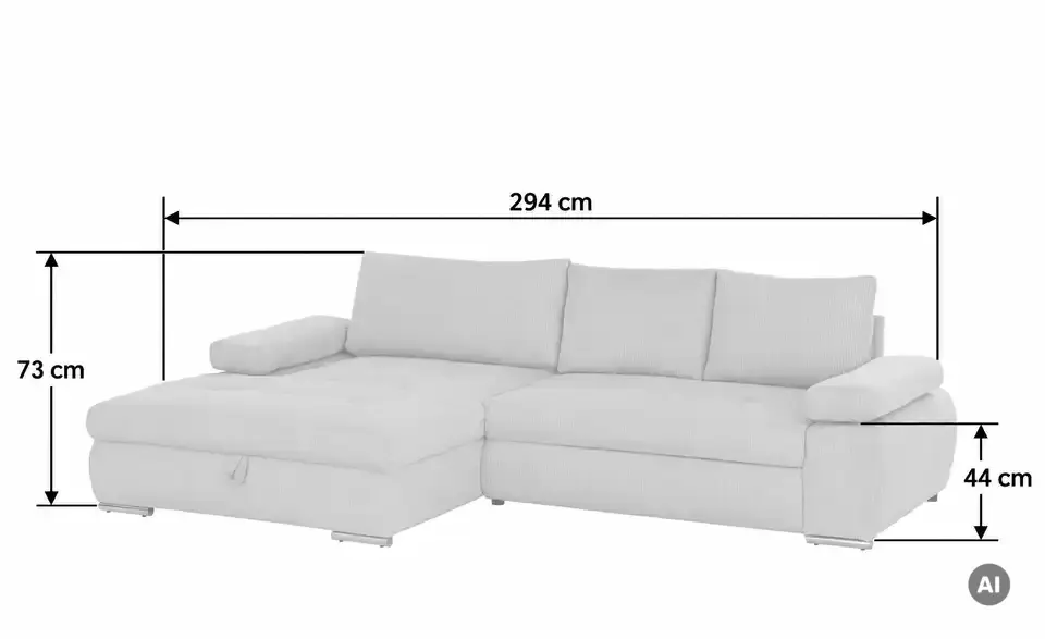 Ecksofa Ibby, Bemaßung