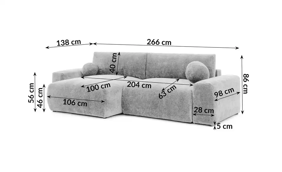 S-STYLE Ecksofa, Bemaßung