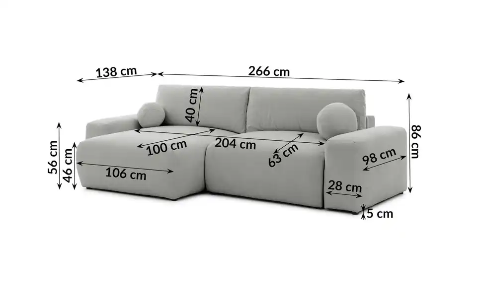 S-STYLE Ecksofa, Bemaßung