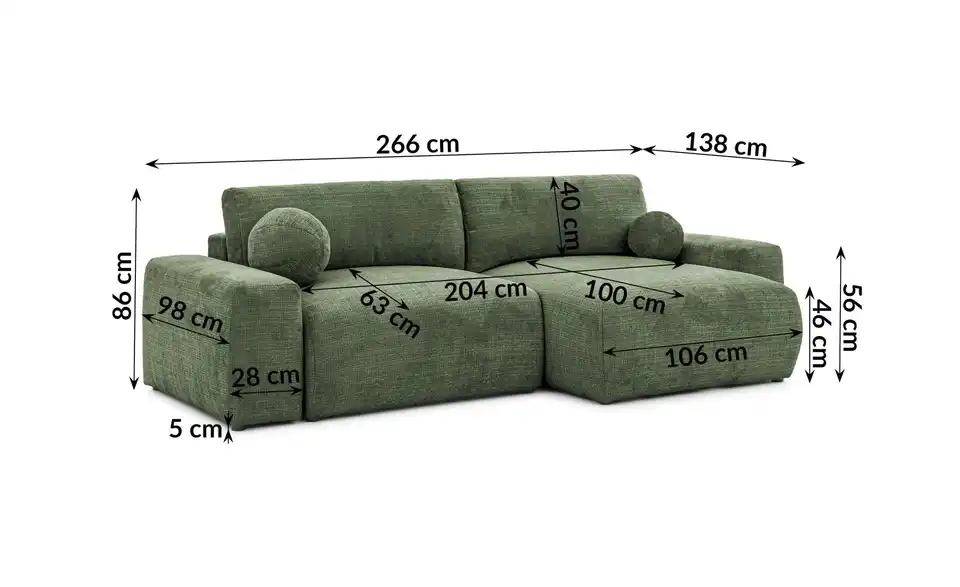 S-STYLE Ecksofa, Bemaßung