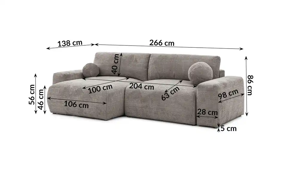 S-STYLE Ecksofa, Bemaßung