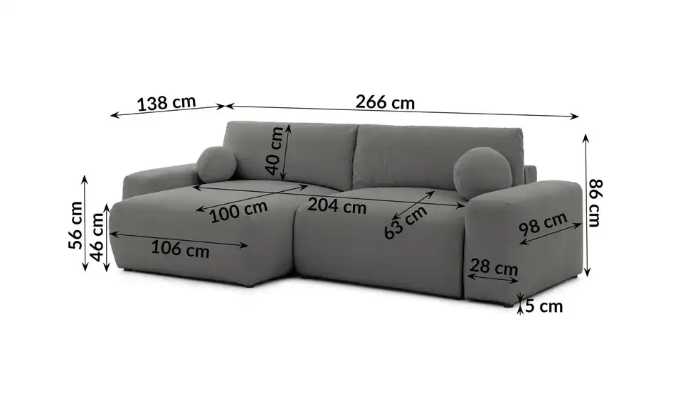 S-STYLE Ecksofa, Bemaßung