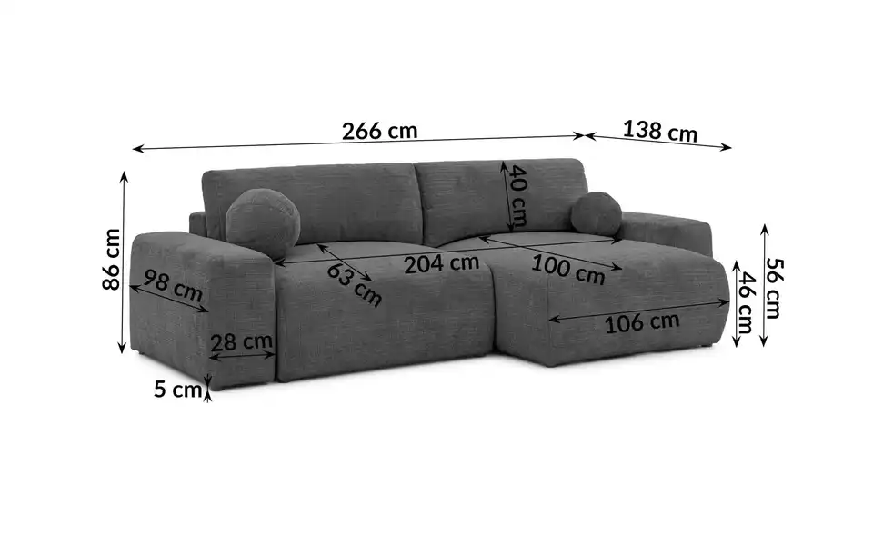 S-STYLE Ecksofa, Bemaßung