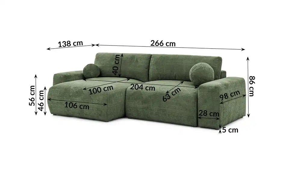 S-STYLE Ecksofa, Bemaßung